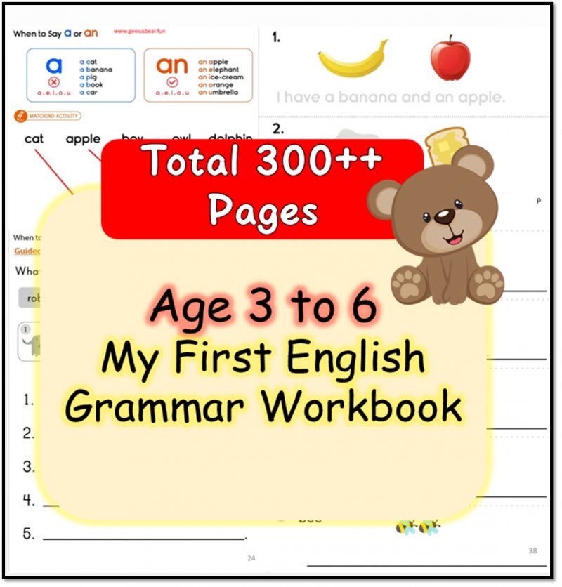 【Age 3 to 6】Kid First English Grammar Workbook （300++ Pages））