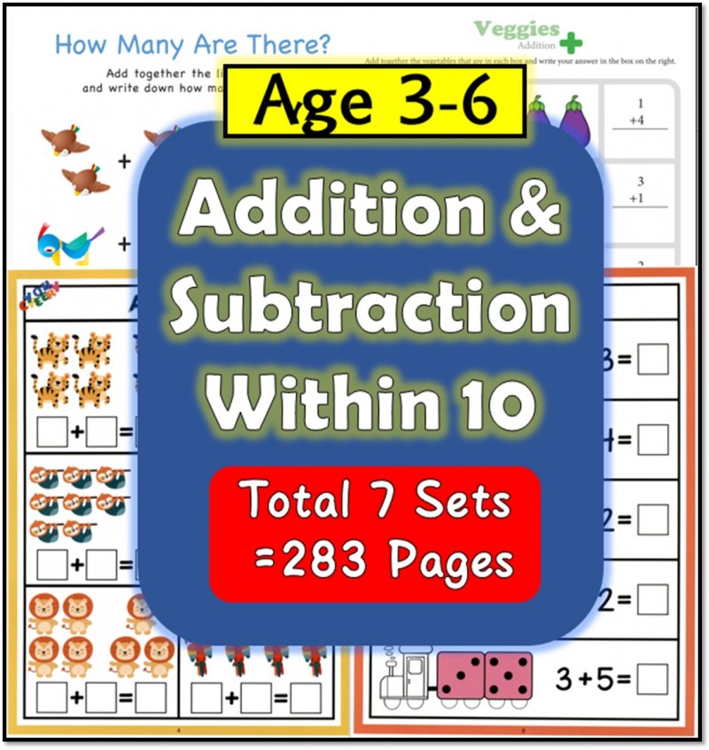 【Age 3 to 6】Addition & Subtraction within 10 Full with 7 Sets